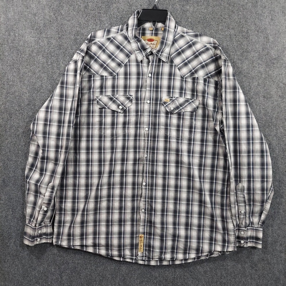 Larry Mahan Shirt Mens 2XL Gray Plaid Long Sleeve Pearl Snap Western Cowboy